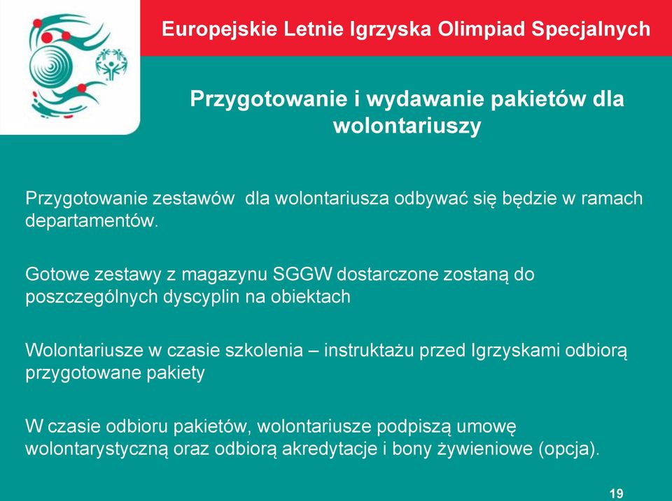 Gotowe zestawy z magazynu SGGW dostarczone zostaną do poszczególnych dyscyplin na obiektach Wolontariusze w