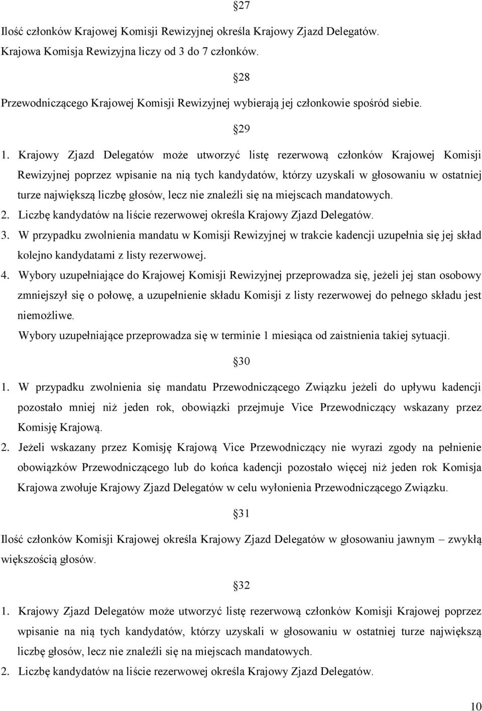 Krajowy Zjazd Delegatów może utworzyć listę rezerwową członków Krajowej Komisji Rewizyjnej poprzez wpisanie na nią tych kandydatów, którzy uzyskali w głosowaniu w ostatniej turze największą liczbę