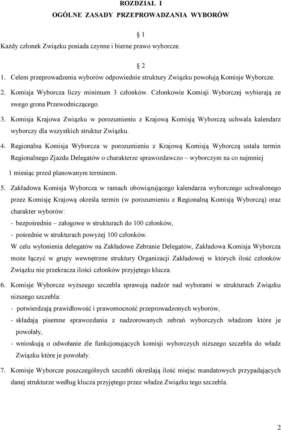 Członkowie Komisji Wyborczej wybierają ze swego grona Przewodniczącego. 3. Komisja Krajowa Związku w porozumieniu z Krajową Komisją Wyborczą uchwala kalendarz wyborczy dla wszystkich struktur Związku.