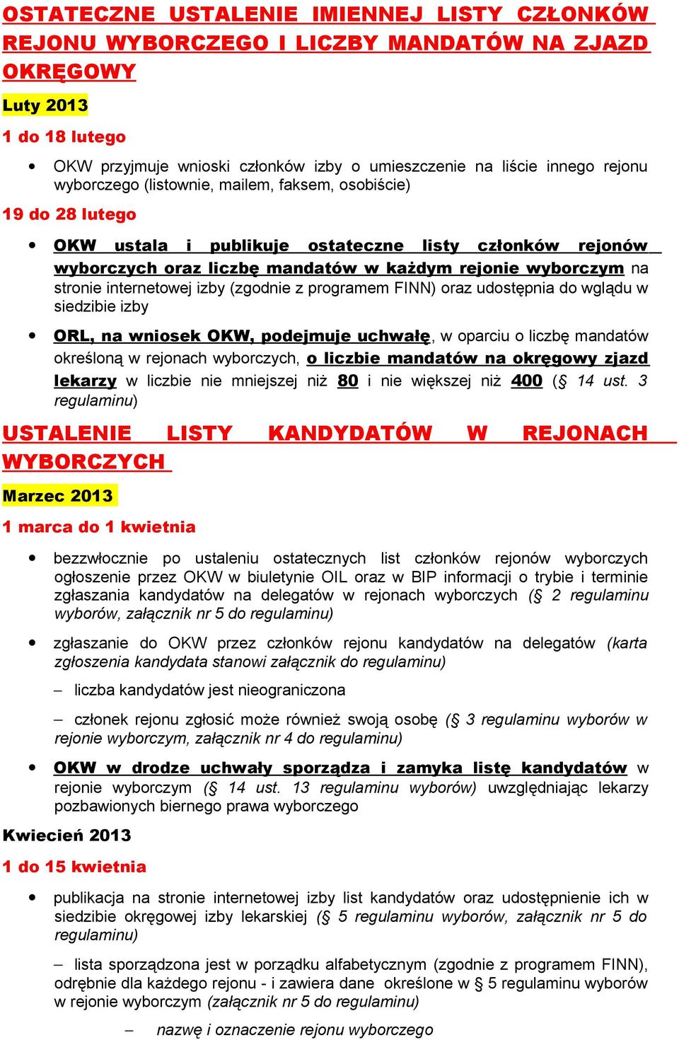 internetowej izby (zgodnie z programem FINN) oraz udostępnia do wglądu w siedzibie izby ORL, na wniosek OKW, podejmuje uchwałę, w oparciu o liczbę mandatów określoną w rejonach wyborczych, o liczbie