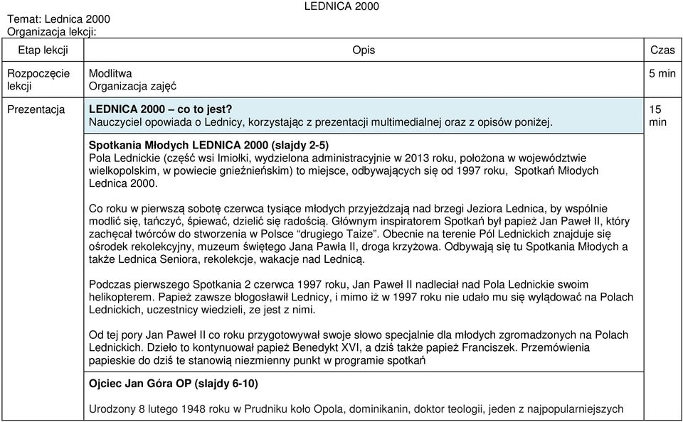 Spotkania Młodych LEDNICA 2000 (slajdy 2-5) Pola Lednickie (część wsi Imiołki, wydzielona administracyjnie w 2013 roku, położona w województwie wielkopolskim, w powiecie gnieźnieńskim) to miejsce,