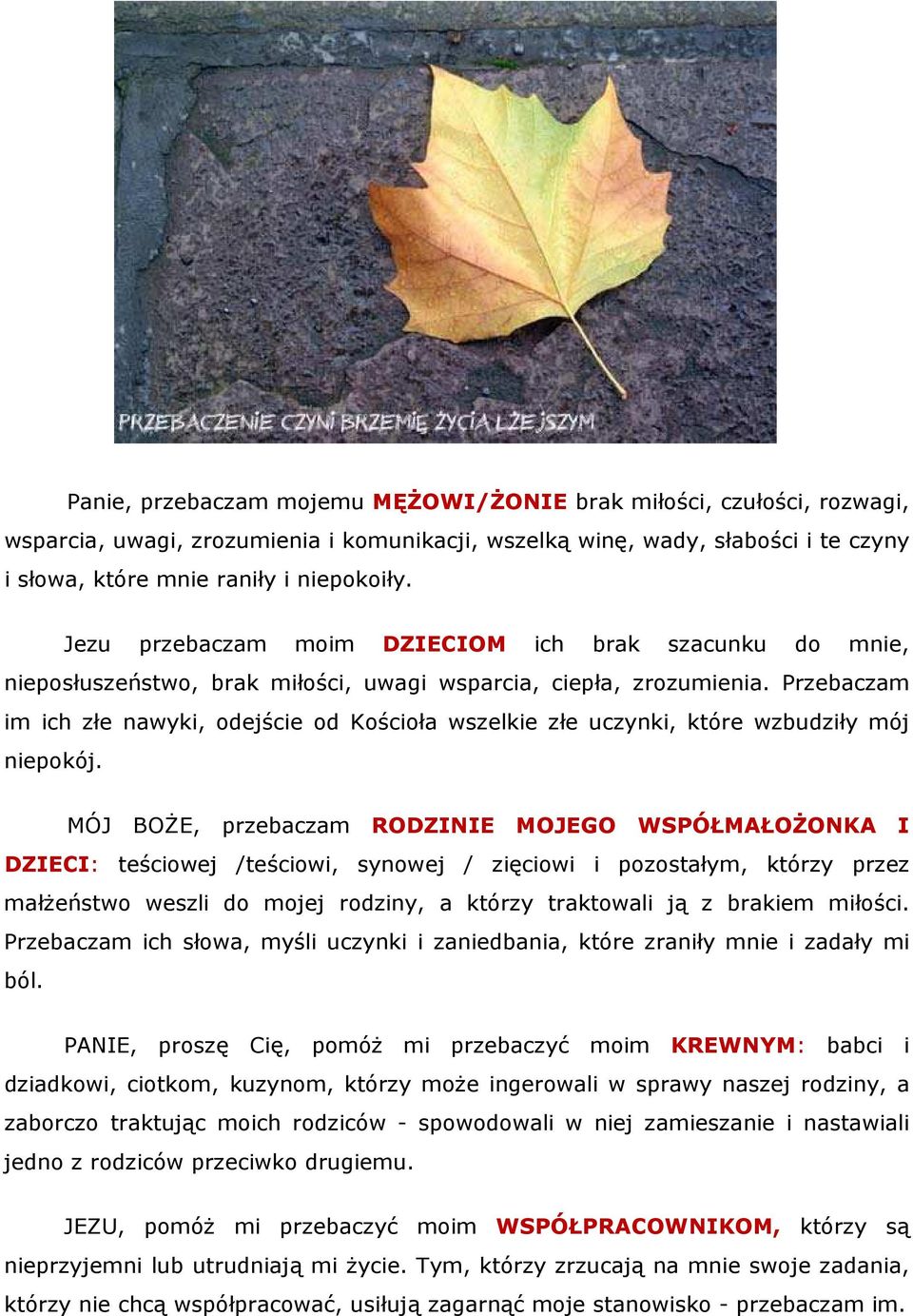 Przebaczam im ich złe nawyki, odejście od Kościoła wszelkie złe uczynki, które wzbudziły mój niepokój.