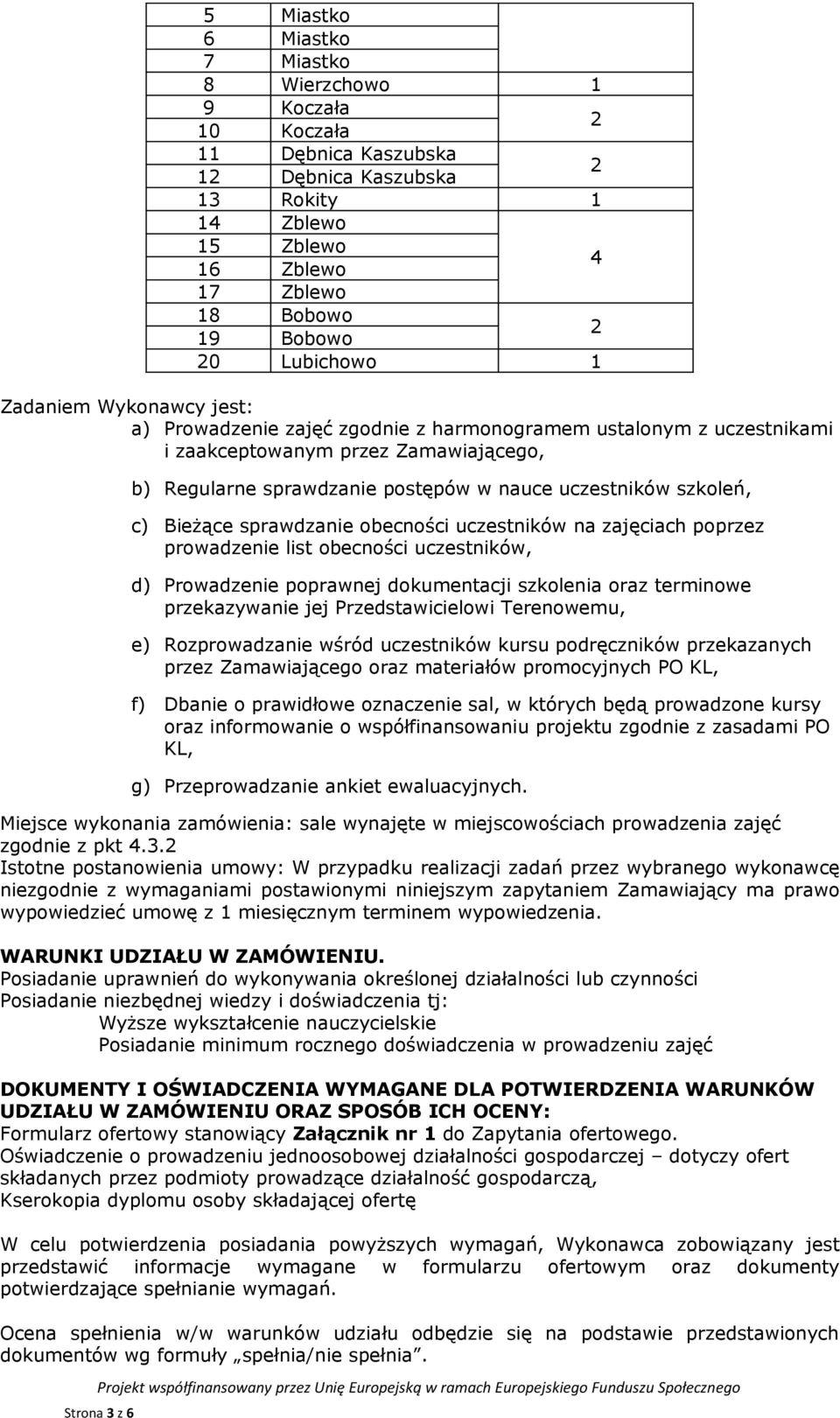 szkoleń, c) Bieżące sprawdzanie obecności uczestników na zajęciach poprzez prowadzenie list obecności uczestników, d) Prowadzenie poprawnej dokumentacji szkolenia oraz terminowe przekazywanie jej