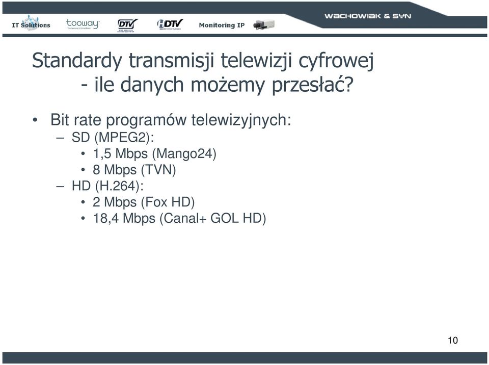 Bit rate programów telewizyjnych: SD (MPEG2): 1,5