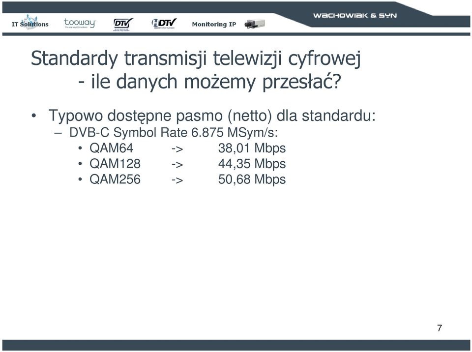 Typowo dostępne pasmo (netto) dla standardu: DVB-C