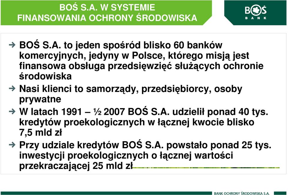 jest finansowa obsługa przedsięwzięć słuŝących ochronie środowiska Nasi klienci to samorządy, przedsiębiorcy, osoby prywatne W