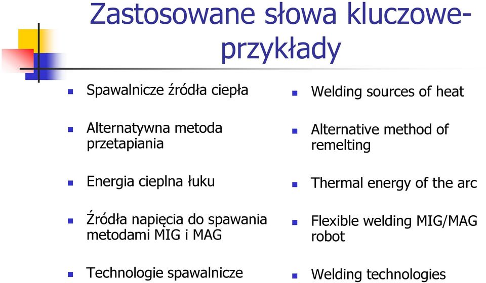 MIG i MAG Technologie spawalnicze Welding sources of heat Alternative method of