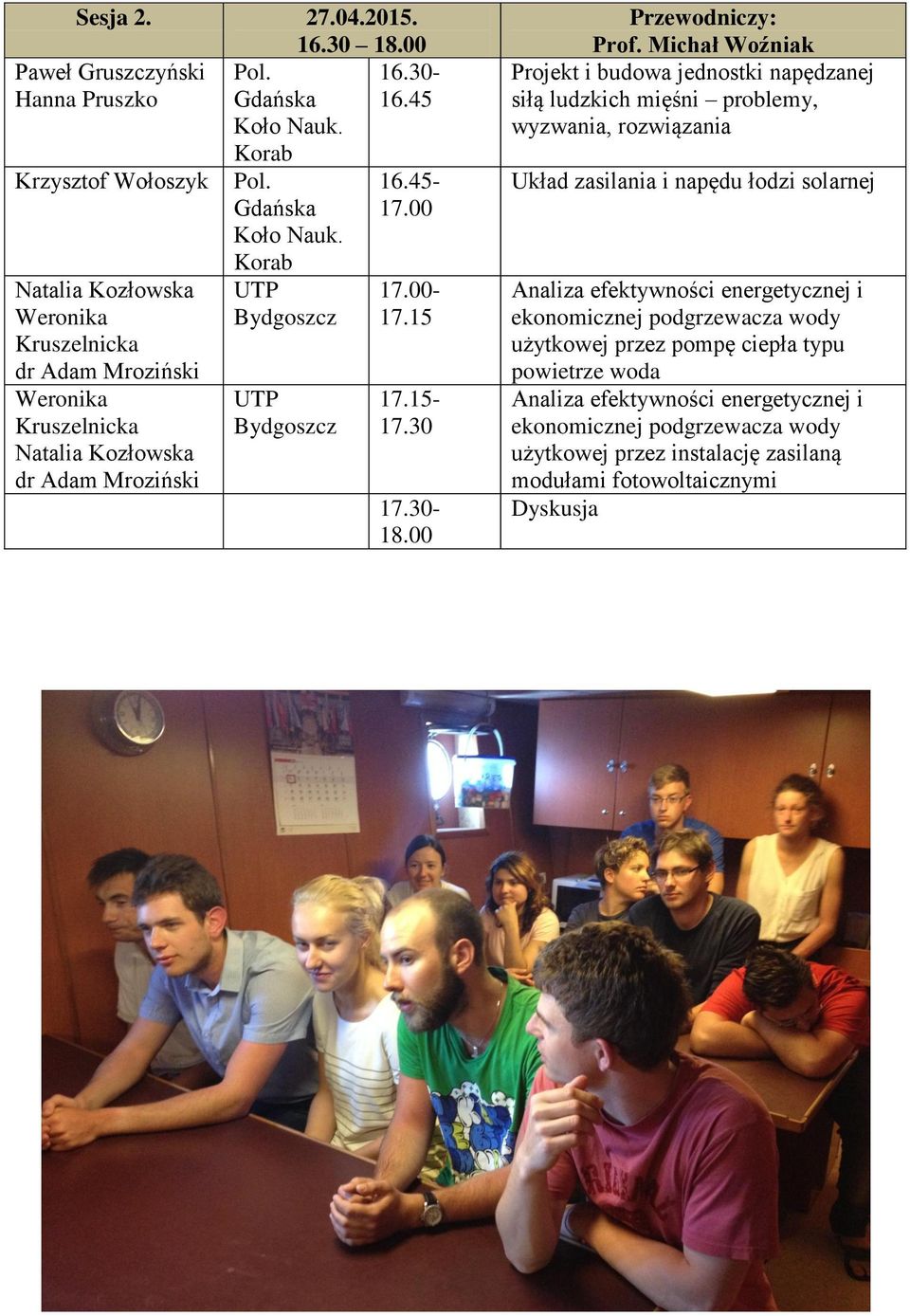 Gdańska Koło Nauk. Korab UTP Bydgoszcz UTP Bydgoszcz 16.45-17.00 17.00-17.15 17.15-17.30 17.30-18.00 Przewodniczy: Prof.