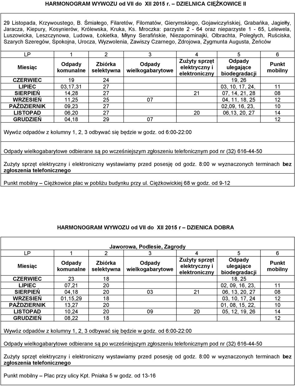 Mroczka: parzyste 2-64 oraz nieparzyste 1-65, Lelewela, Luszowicka, Leszczynowa, Ludowa, Łokietka, Młyny Serafińskie, Niezapominajki, Olbrachta, Poległych, Ruściska, Szarych Szeregów, Spokojna,