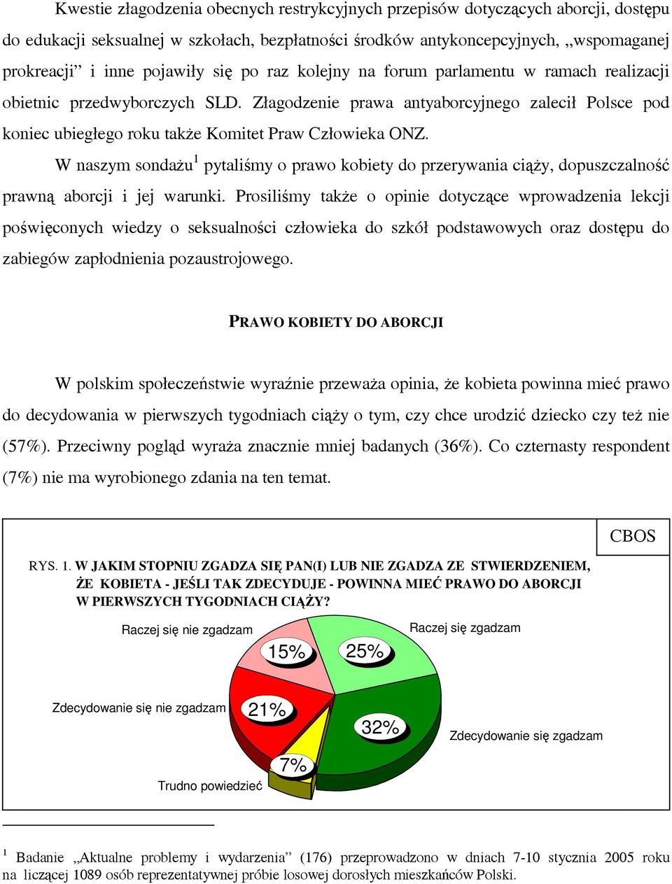 W naszym sondażu 1 pytaliśmy o prawo kobiety do przerywania ciąży, dopuszczalność prawną aborcji i jej warunki.