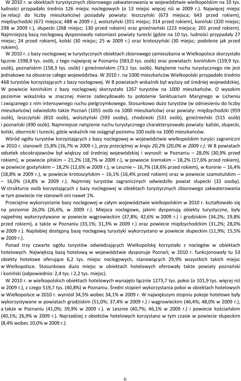 ), wolsztyński (351 miejsc; 314 przed rokiem), koniński (320 miejsc; 298 w 2009 r.), słupecki (268 miejsc; 130 przed rokiem) oraz gnieźnieński (223 miejsca; 201 przed rokiem).