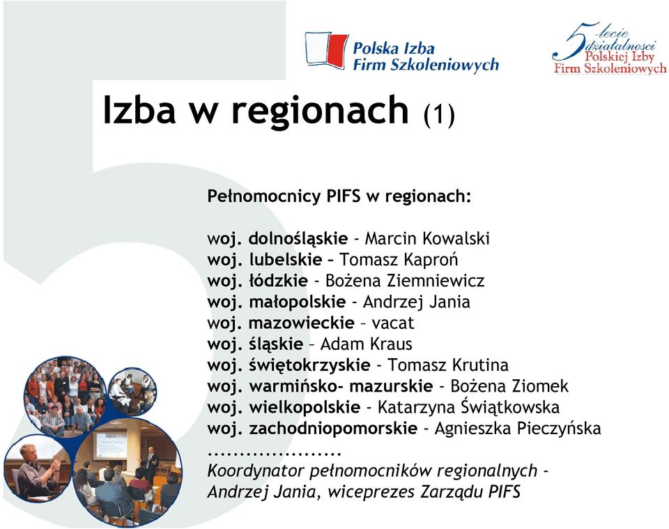 świętokrzyskie - Tomasz Krutina woj. warmińsko- mazurskie - BoŜena Ziomek woj. wielkopolskie - Katarzyna Świątkowska woj.