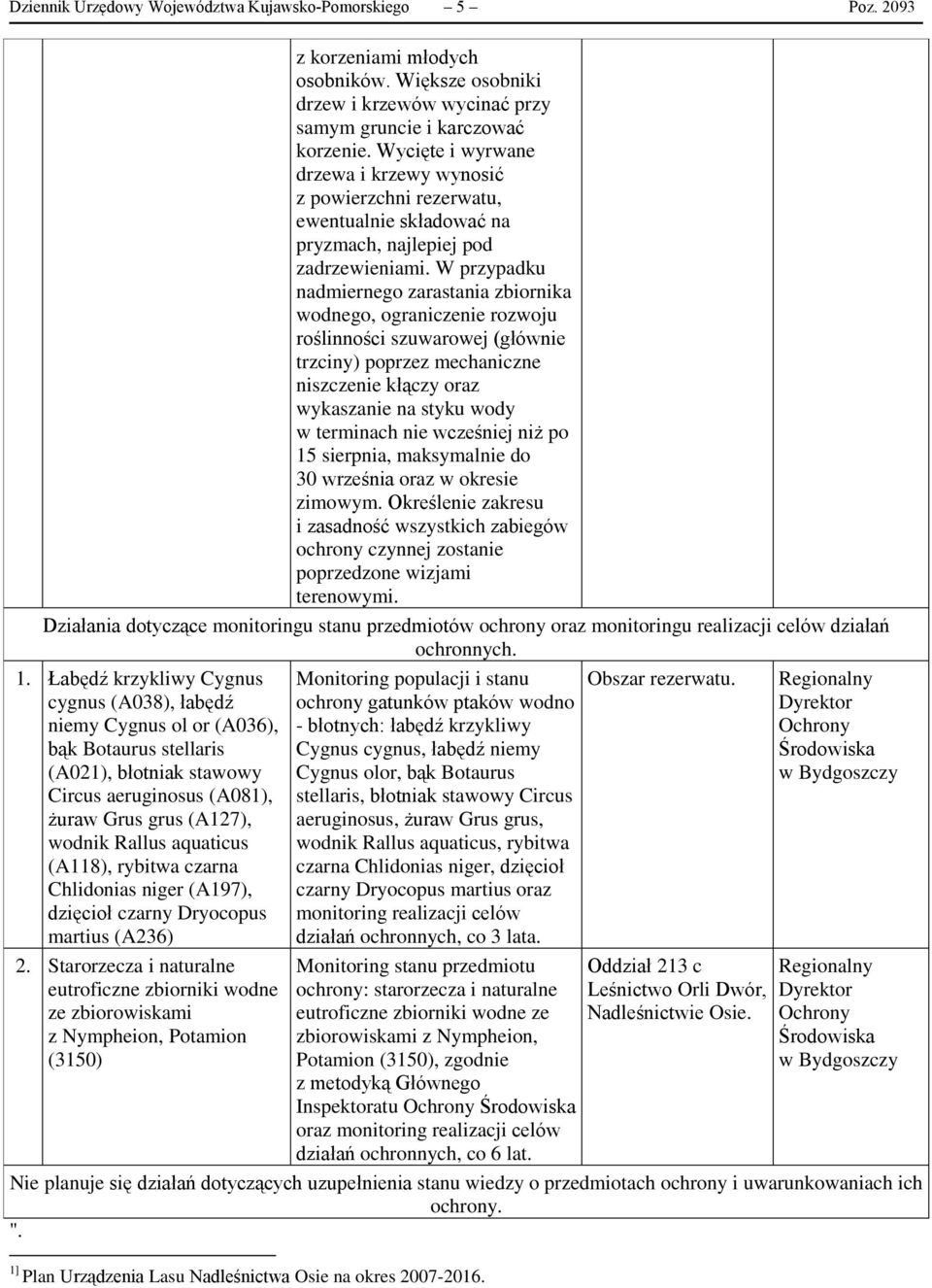 W przypadku nadmiernego zarastania zbiornika wodnego, ograniczenie rozwoju roślinności szuwarowej (głównie trzciny) poprzez mechaniczne niszczenie kłączy oraz wykaszanie na styku wody w terminach nie