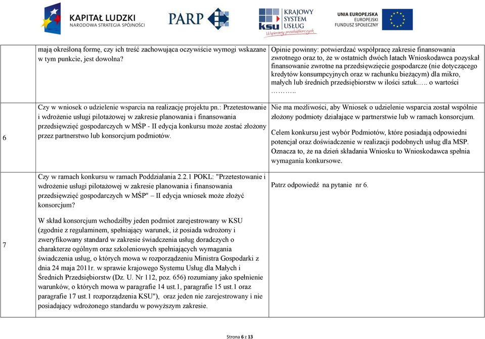 kredytów konsumpcyjnych oraz w rachunku bieżącym) dla mikro, małych lub średnich przedsiębiorstw w ilości sztuk.. o wartości.. 6 Czy w wniosek o udzielenie wsparcia na realizację projektu pn.