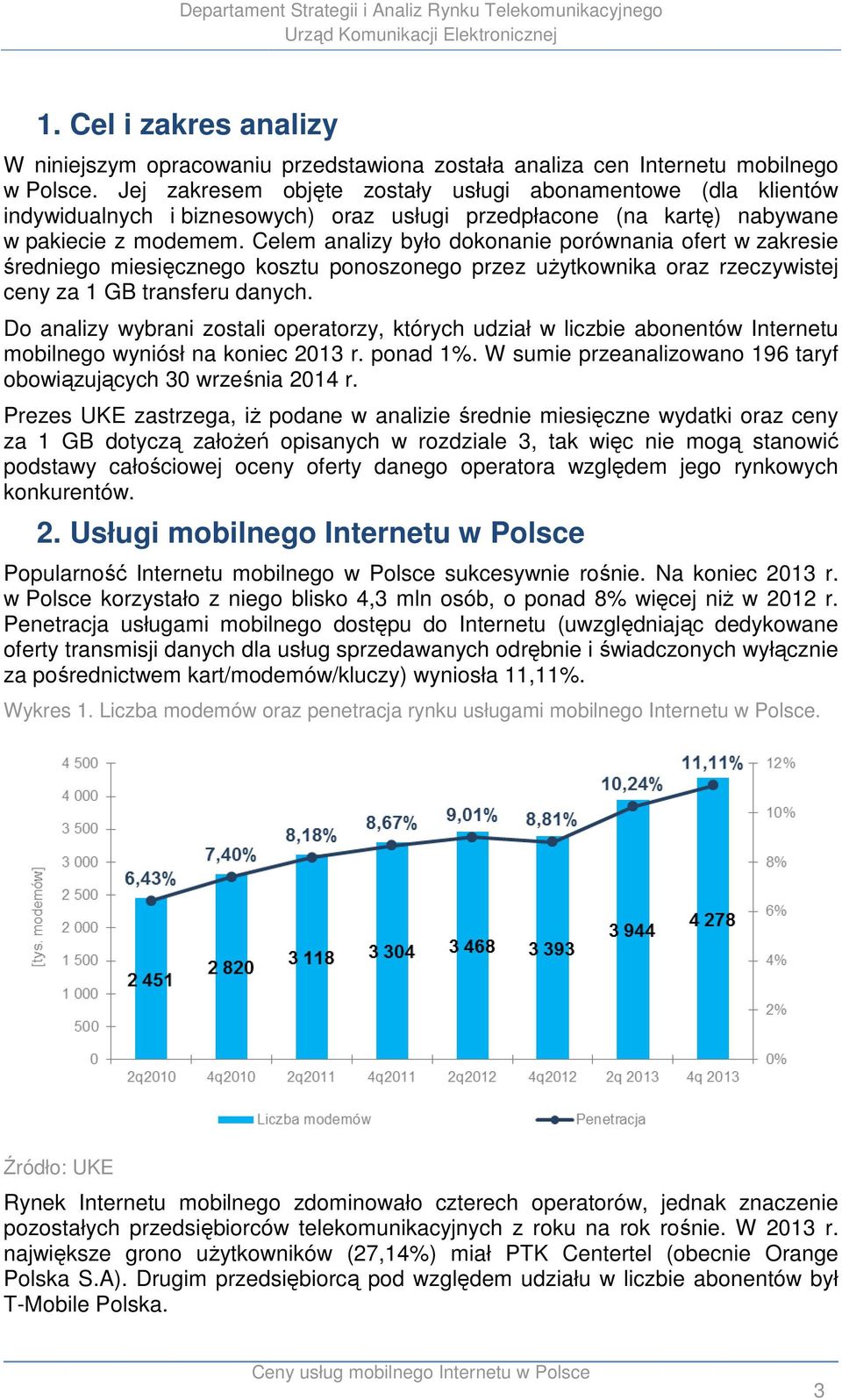 Celem analizy było dokonanie porównania ofert w zakresie średniego miesięcznego kosztu ponoszonego przez użytkownika oraz rzeczywistej ceny za 1 GB transferu danych.