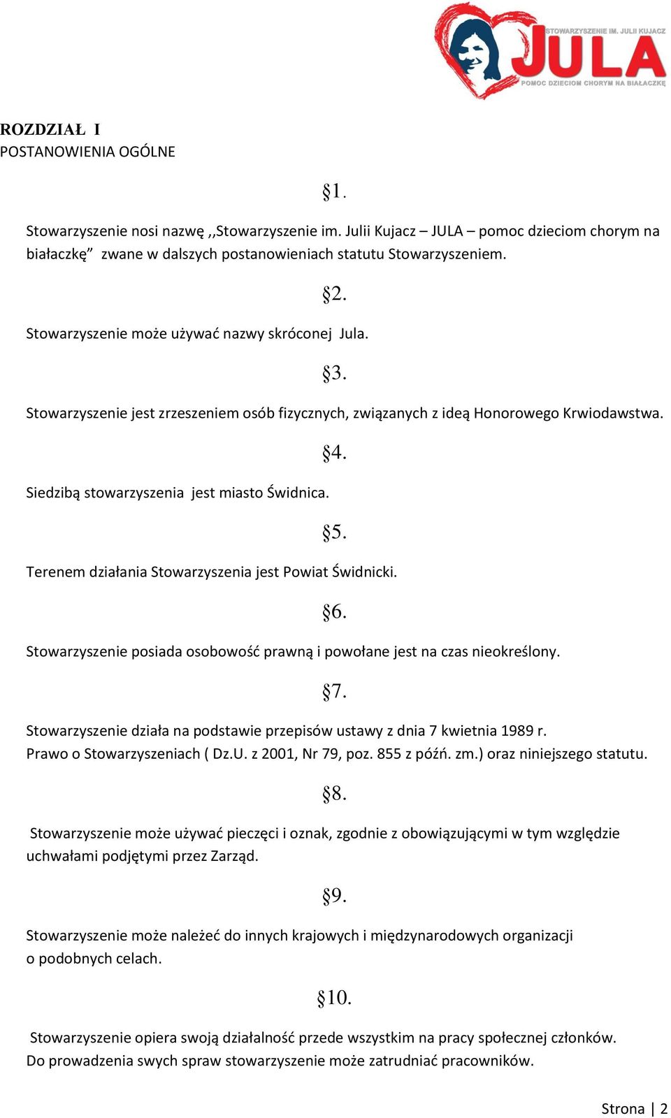 Terenem działania Stowarzyszenia jest Powiat Świdnicki. Stowarzyszenie posiada osobowośd prawną i powołane jest na czas nieokreślony. 6. 7.