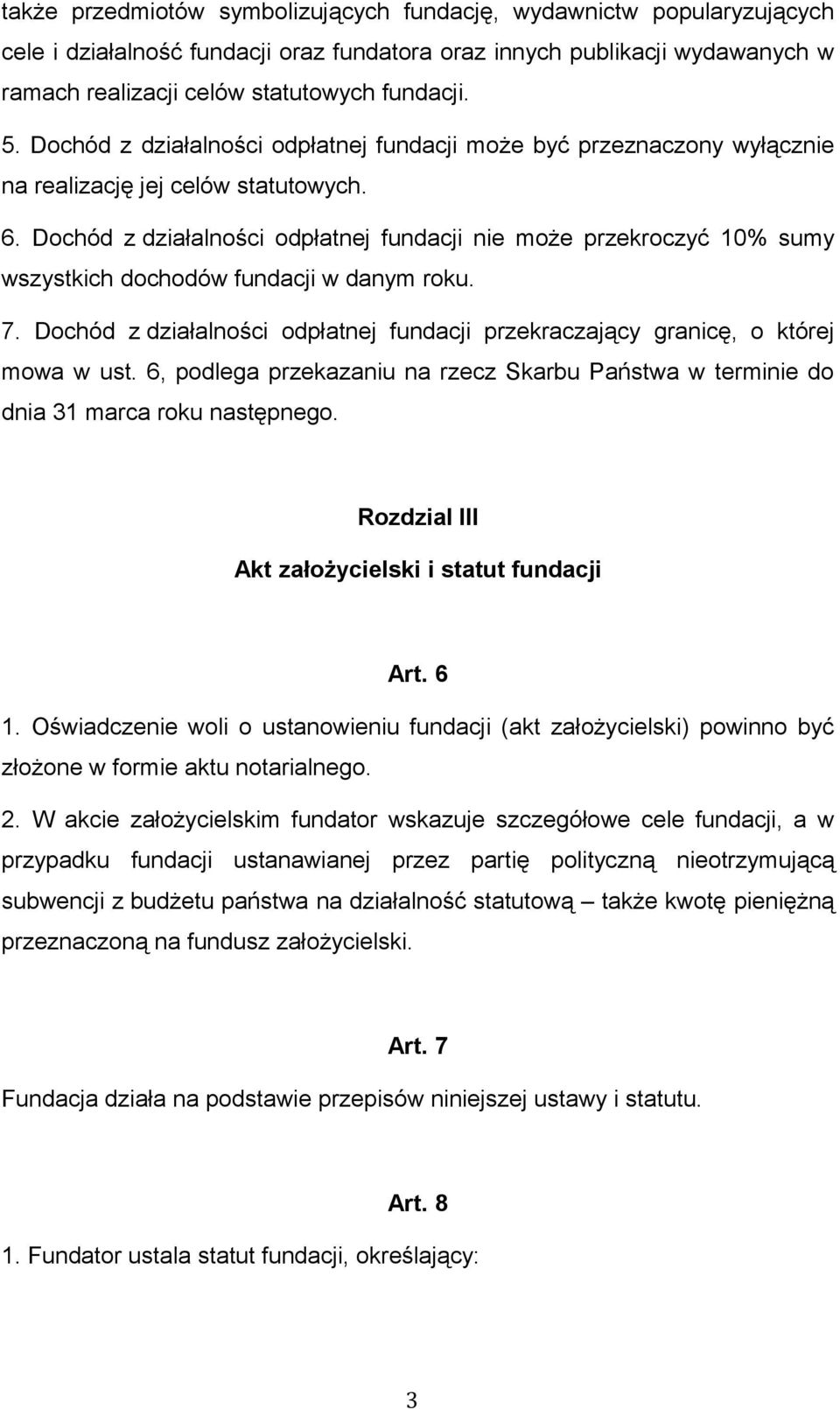 Dochód z działalności odpłatnej fundacji nie może przekroczyć 10% sumy wszystkich dochodów fundacji w danym roku. 7.