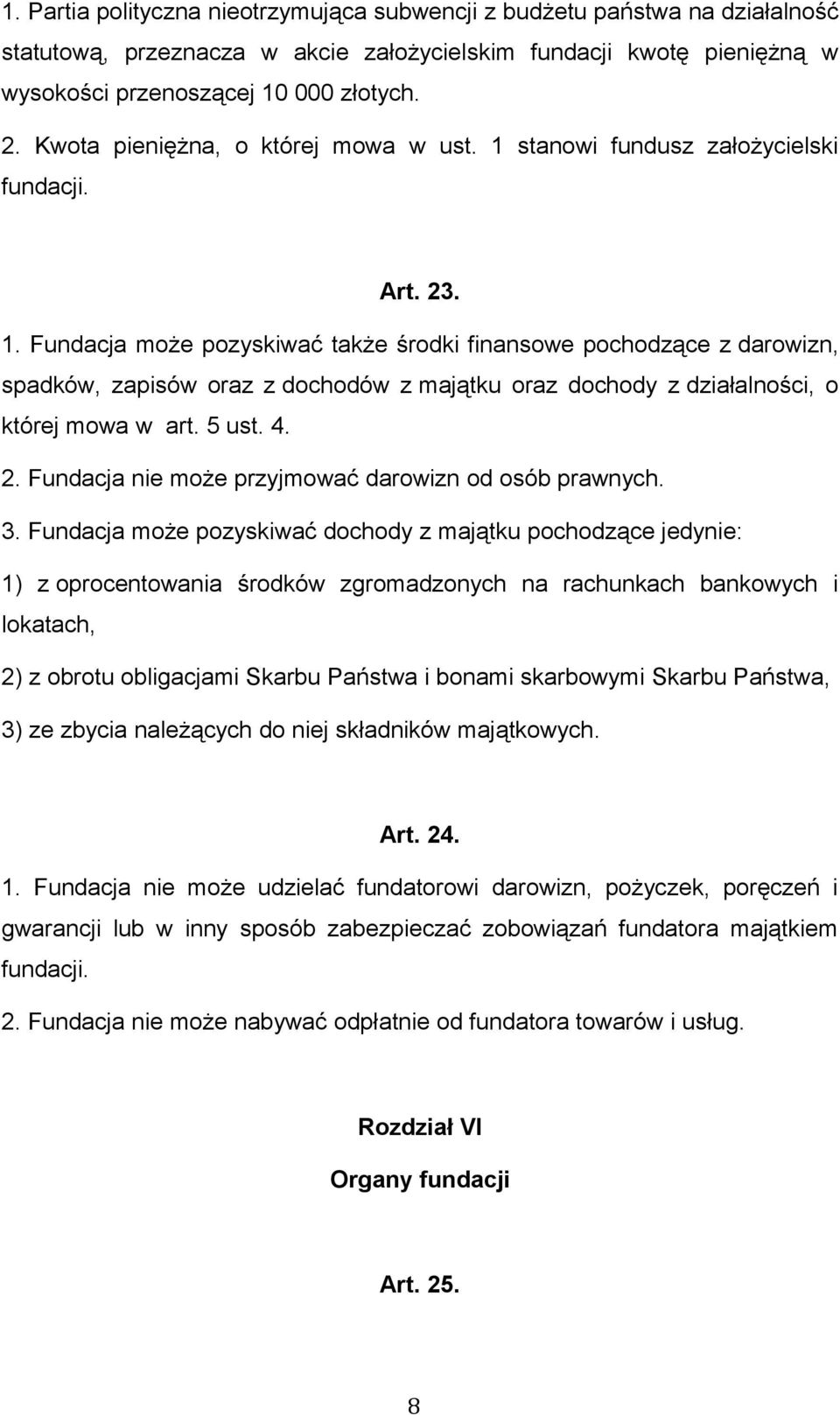 stanowi fundusz założycielski fundacji. Art. 23. 1.