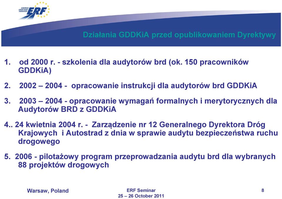 2003 2004 - opracowanie wymagań formalnych i merytorycznych dla Audytorów BRD z GDDKiA 4.. 24 kwietnia 2004 r.