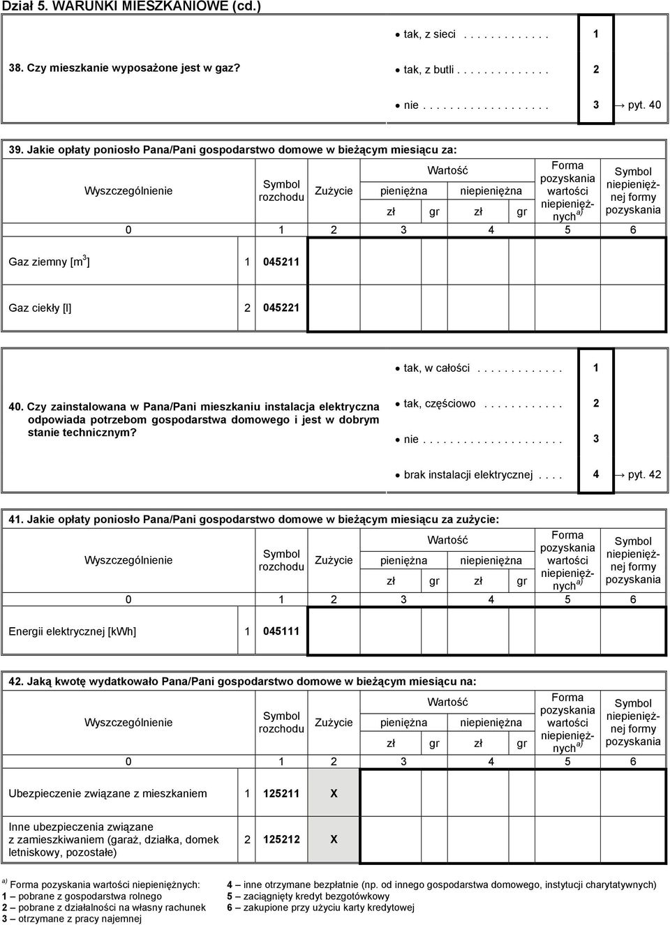 Gaz ciekły [l] 2 045221 tak, w całości... 1 40. Czy zainstalowana w Pana/Pani mieszkaniu instalacja elektryczna odpowiada potrzebom gospodarstwa domowego i jest w dobrym stanie technicznym?