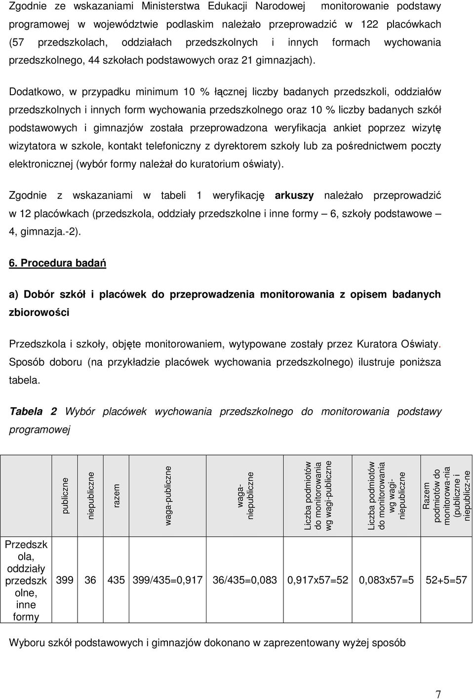 Dodatkowo, w przypadku minimum 10 łącznej liczby badanych przedszkoli, oddziałów przedszkolnych i innych form wychowania przedszkolnego oraz 10 liczby badanych szkół podstawowych i gimnazjów została