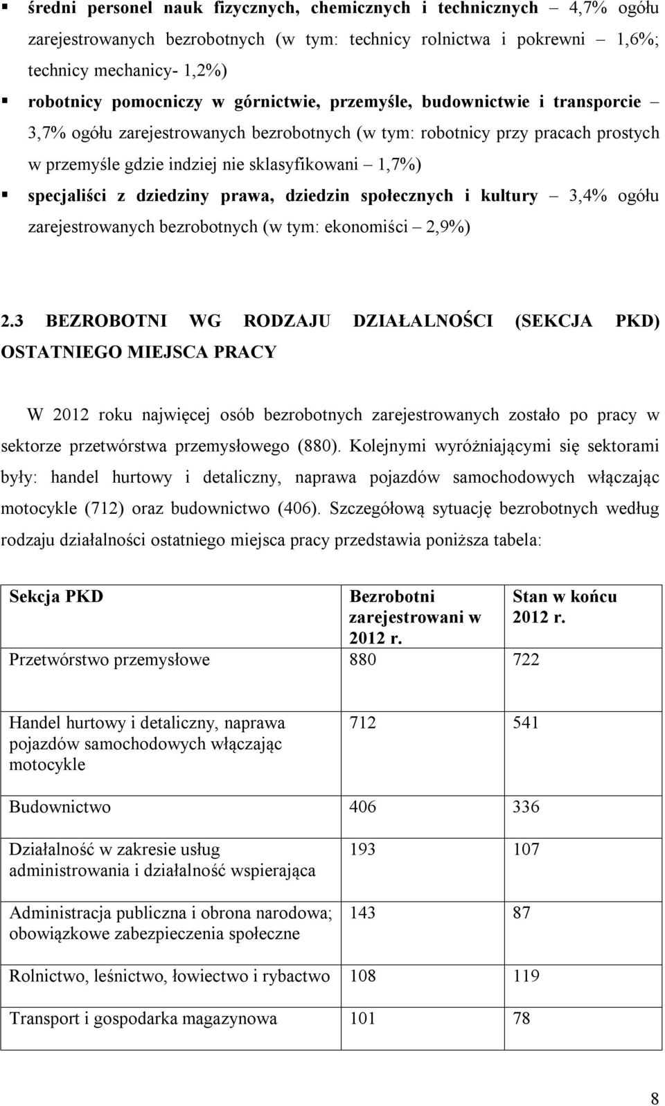 dziedziny prawa, dziedzin społecznych i kultury 3,4% ogółu zarejestrowanych bezrobotnych (w tym: ekonomiści 2,9%) 2.