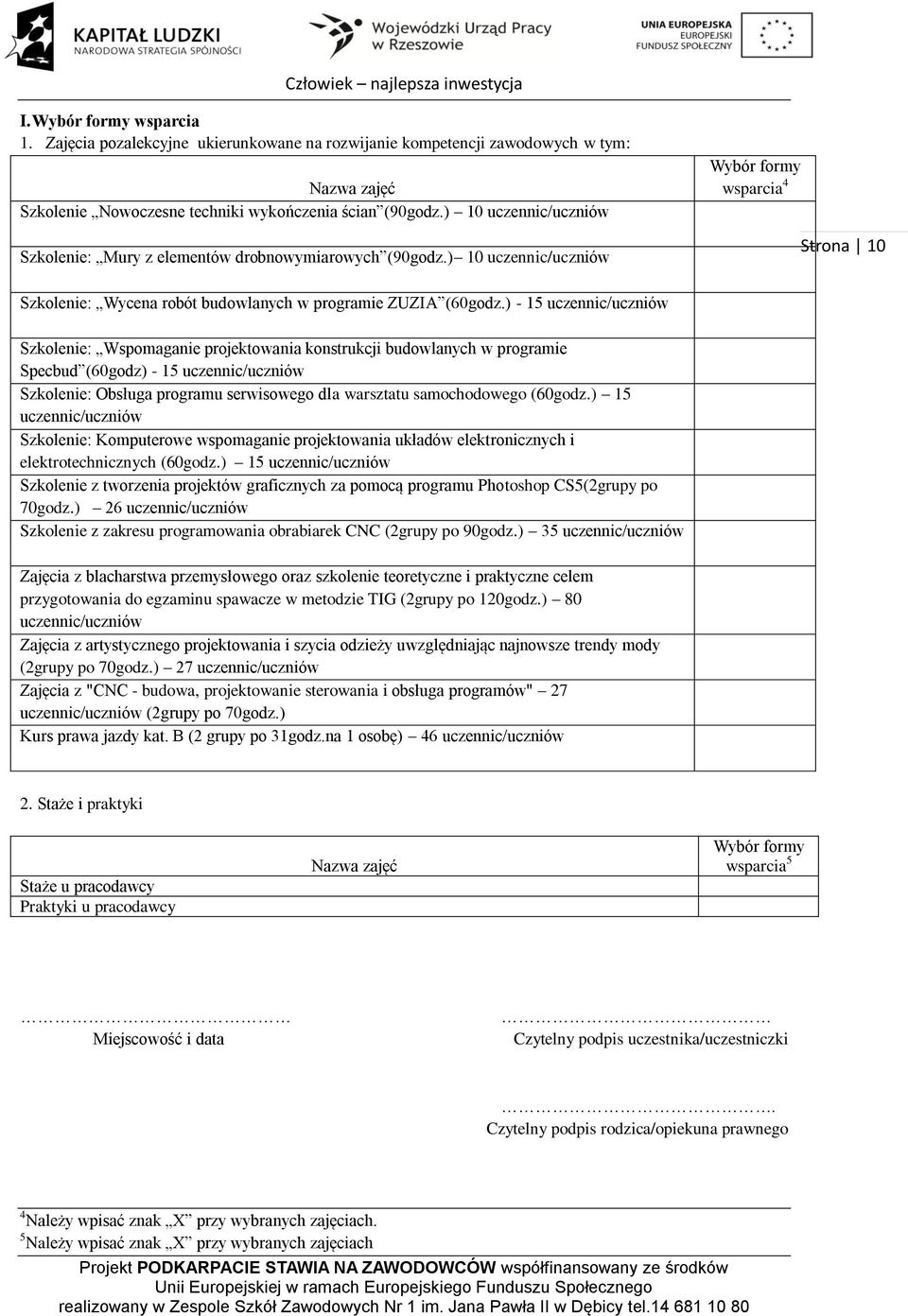 ) - 15 uczennic/uczniów Szkolenie: Wspomaganie projektowania konstrukcji budowlanych w programie Specbud (60godz) - 15 uczennic/uczniów Szkolenie: Obsługa programu serwisowego dla warsztatu