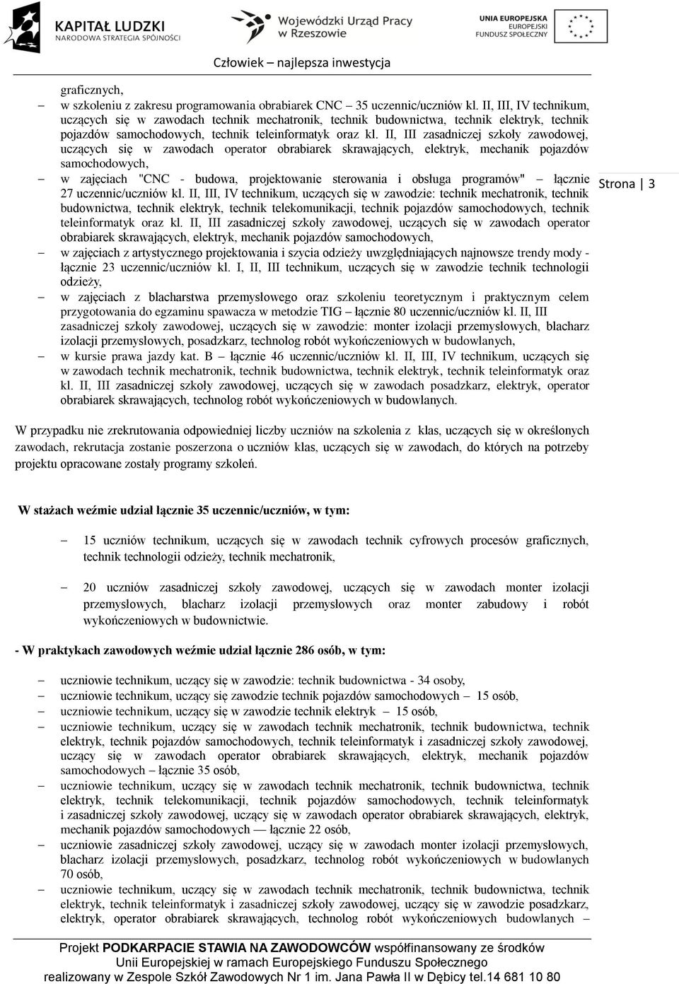 II, III zasadniczej szkoły zawodowej, uczących się w zawodach operator obrabiarek skrawających, elektryk, mechanik pojazdów samochodowych, w zajęciach "CNC - budowa, projektowanie sterowania i