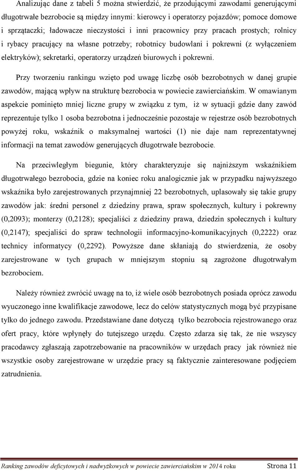 biurowych i pokrewni. Przy tworzeniu rankingu wzięto pod uwagę liczbę osób bezrobotnych w danej grupie zawodów, mającą wpływ na strukturę bezrobocia w powiecie zawierciańskim.