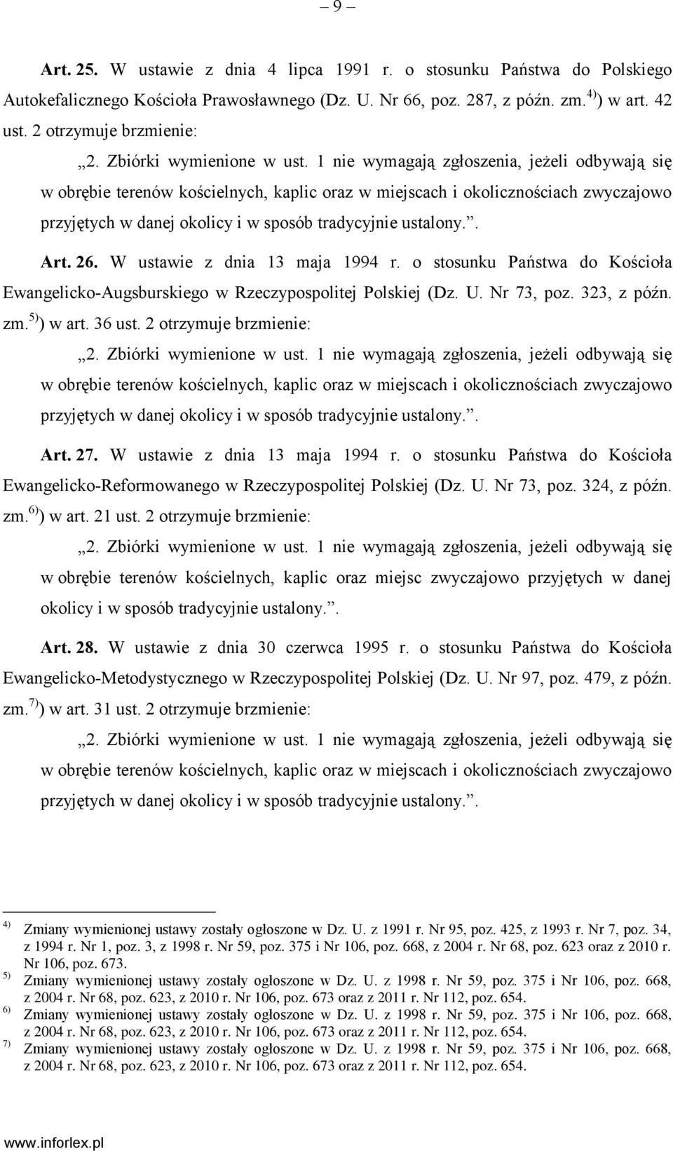 1 nie wymagają zgłoszenia, jeżeli odbywają się w obrębie terenów kościelnych, kaplic oraz w miejscach i okolicznościach zwyczajowo przyjętych w danej okolicy i w sposób tradycyjnie ustalony.. Art. 26.