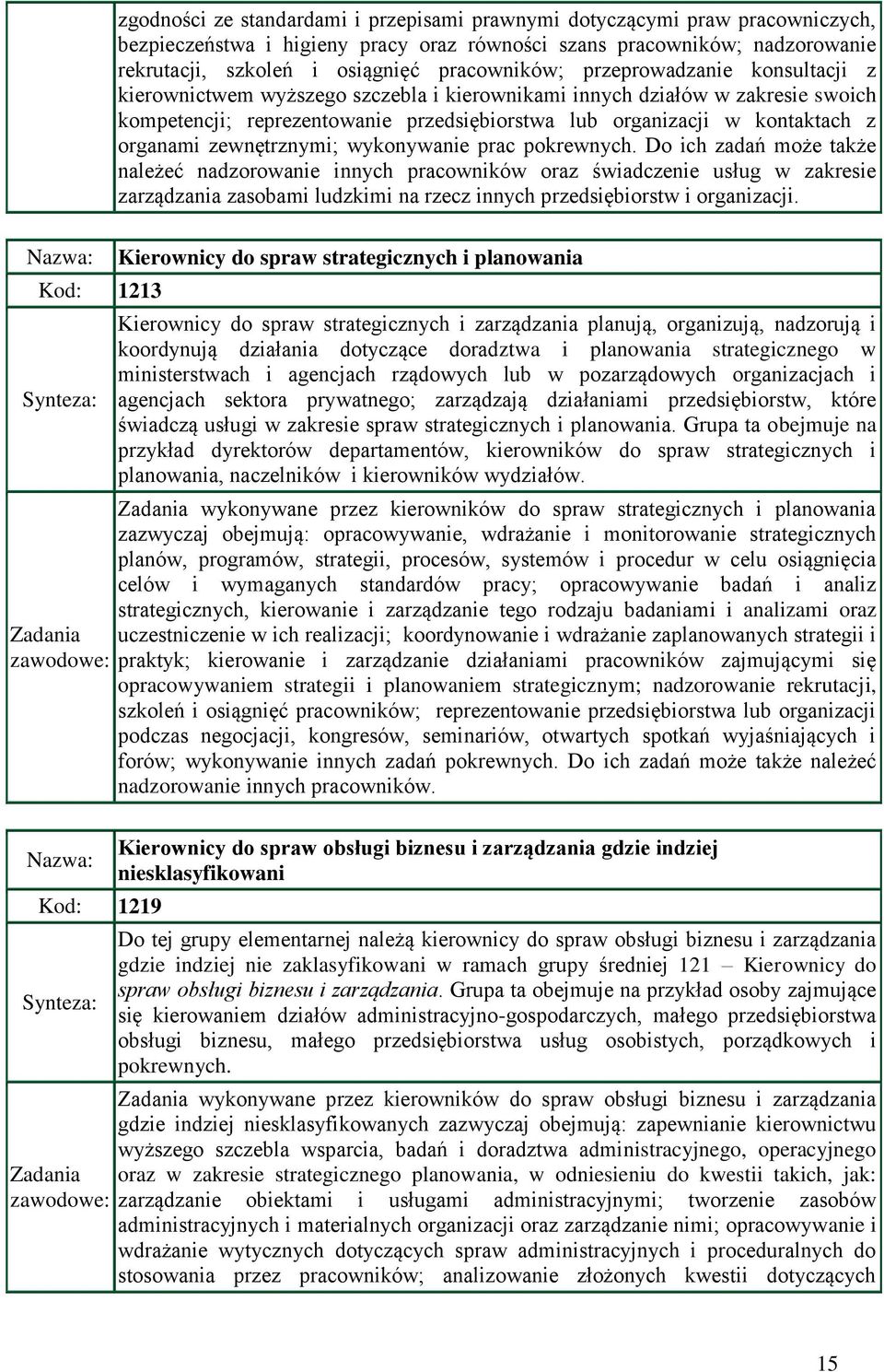 organami zewnętrznymi; wykonywanie prac pokrewnych.