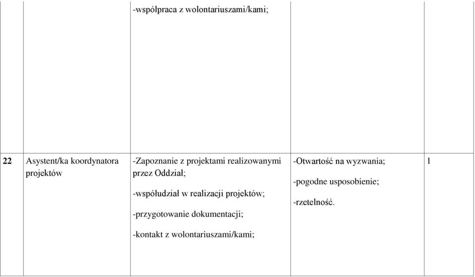 -współudział w realizacji projektów; -przygotowanie dokumentacji;