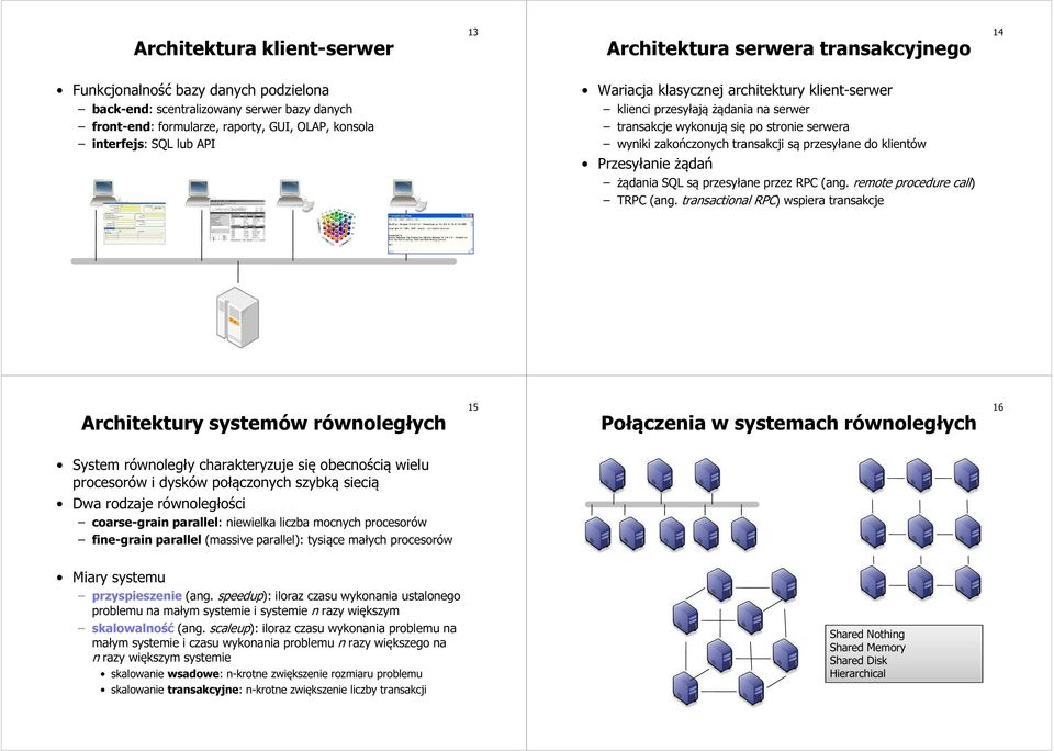 przesyłane do klientów Przesyłanie żądań żądania SQL są przesyłane przez RPC (ang. remote procedure call) TRPC (ang.