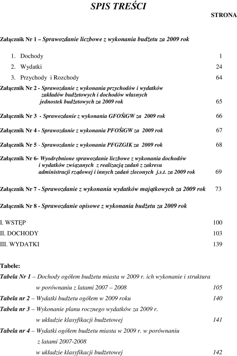 wykonania GFOŚiGW za 2009 rok 66 Załącznik Nr 4 - Sprawozdanie z wykonania PFOŚiGW za 2009 rok 67 Załącznik Nr 5 - Sprawozdanie z wykonania PFGZGIK za 2009 rok 68 Załącznik Nr 6- Wyodrębnione