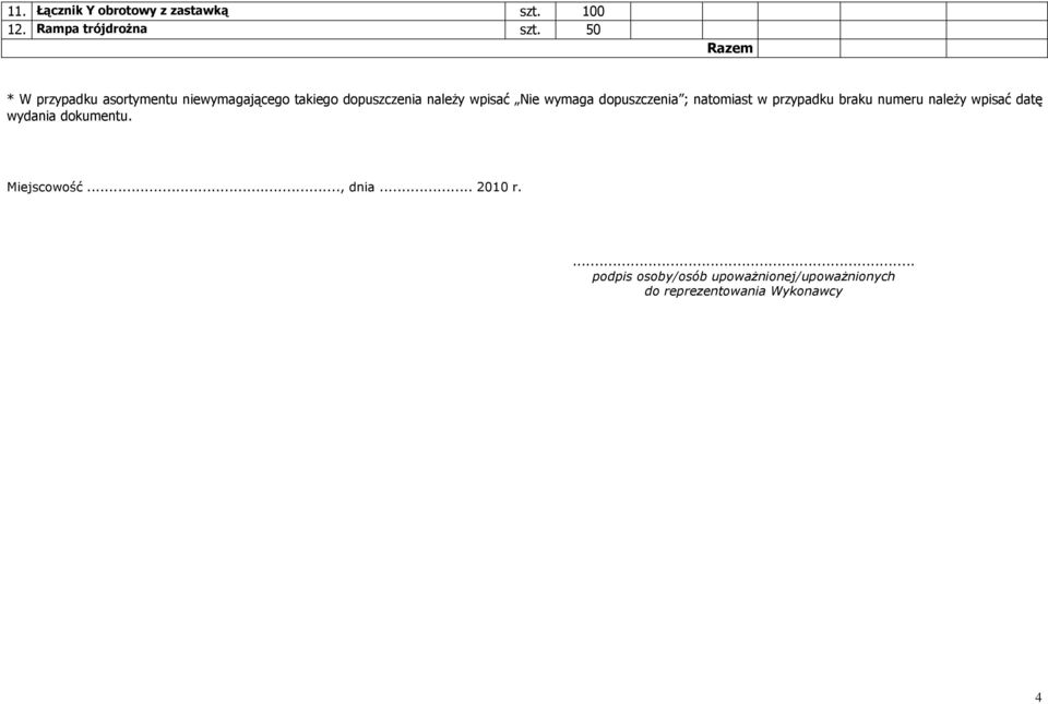 wymaga dopuszczenia ; natomiast w przypadku braku numeru należy wpisać datę wydania