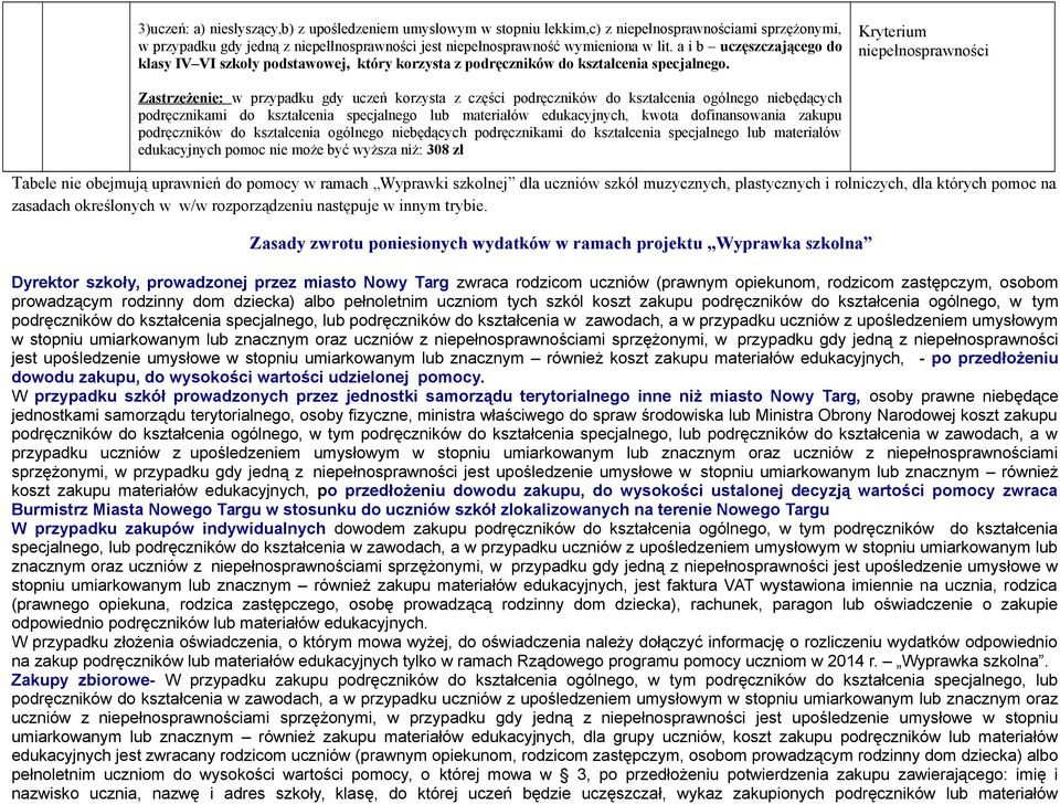 edukacyjnych pomoc nie może być wyższa niż: 308 zł Tabele nie obejmują uprawnień do pomocy w ramach Wyprawki szkolnej dla uczniów szkół muzycznych, plastycznych i rolniczych, dla których pomoc na