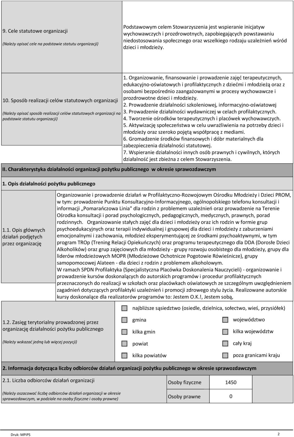 Sposób realizacji celów statutowych organizacji (Należy opisać sposób realizacji celów statutowych organizacji na podstawie statutu organizacji) 1.