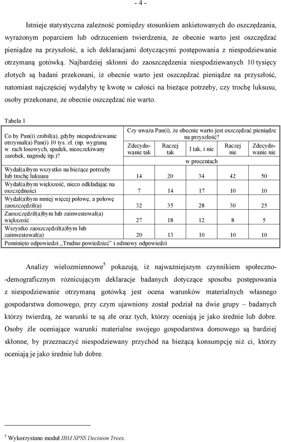 Najbardziej skłonni do zaoszczędzenia niespodziewanych 10 tysięcy złotych są badani przekonani, iż obecnie warto jest oszczędzać pieniądze na przyszłość, natomiast najczęściej wydałyby tę kwotę w