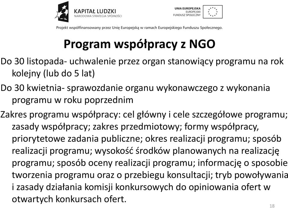 priorytetowe zadania publiczne; okres realizacji programu; sposób realizacji programu; wysokość środków planowanych na realizację programu; sposób oceny realizacji