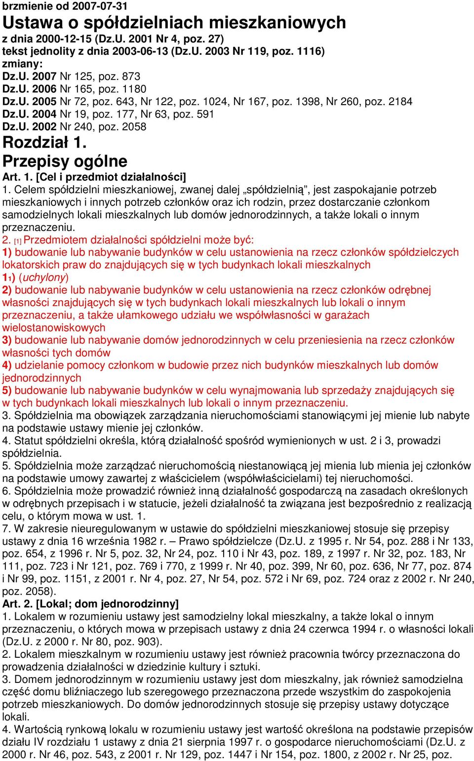 2058 Rozdział 1. Przepisy ogólne Art. 1. [Cel i przedmiot działalności] 1.