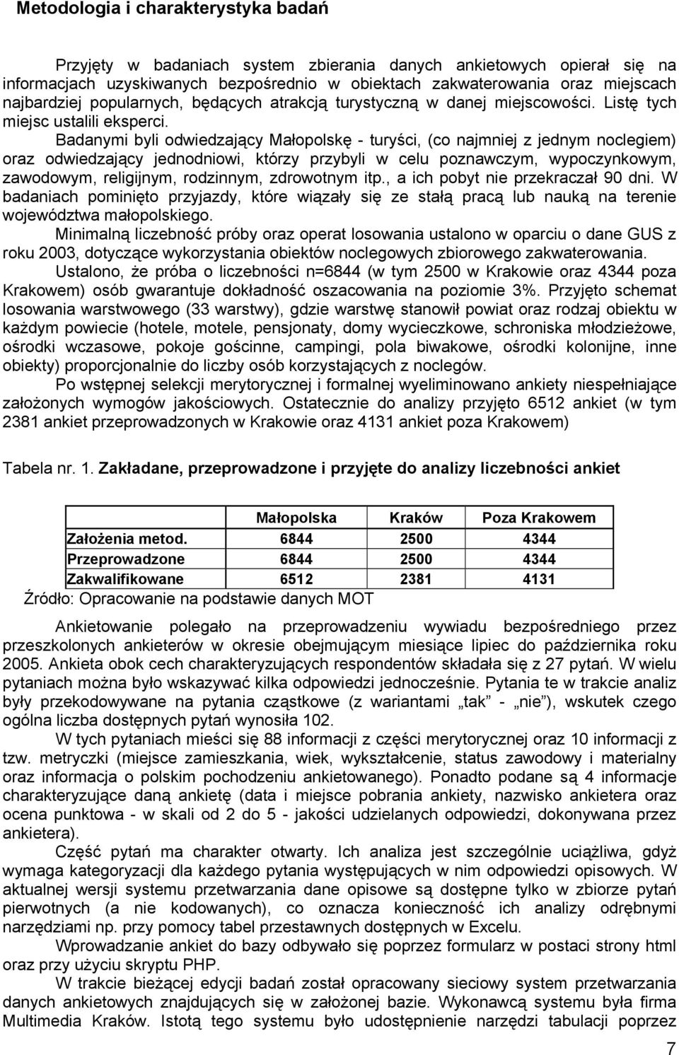 Badanymi byli odwiedzający Małopolskę - turyści, (co najmniej z jednym noclegiem) oraz odwiedzający jednodniowi, którzy przybyli w celu poznawczym, wypoczynkowym, zawodowym, religijnym, rodzinnym,