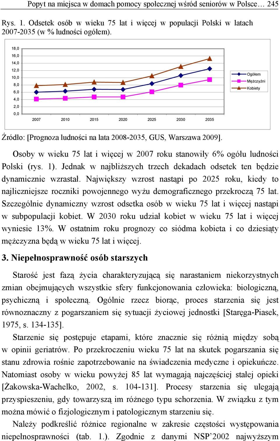Osoby w wieku 75 lat i więcej w 2007 roku stanowiły 6% ogółu ludności Polski (rys. 1). Jednak w najbliższych trzech dekadach odsetek ten będzie dynamicznie wzrastał.