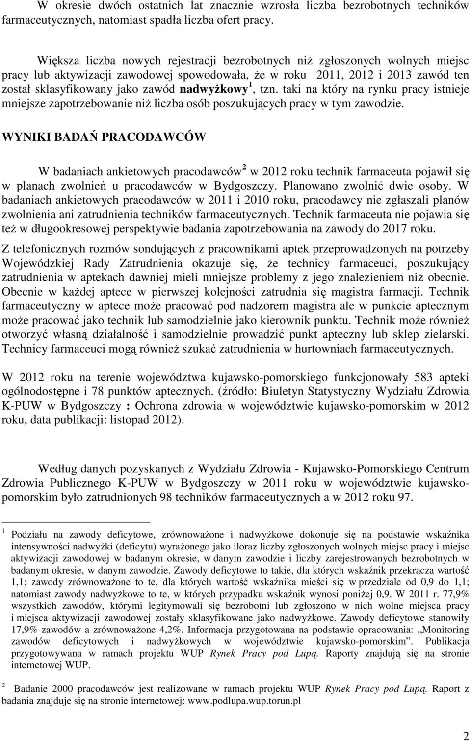 nadwyżkowy 1, tzn. taki na który na rynku pracy istnieje mniejsze zapotrzebowanie niż liczba osób poszukujących pracy w tym zawodzie.