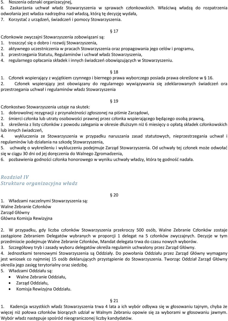 17 Członkowie zwyczajni Stowarzyszenia zobowiązani są: 1. troszczyć się o dobro i rozwój Stowarzyszenia, 2.