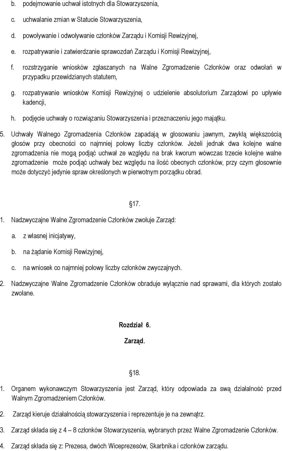 rozpatrywanie wniosków Komisji Rewizyjnej o udzielenie absolutorium Zarządowi po upływie kadencji, h. podjęcie uchwały o rozwiązaniu Stowarzyszenia i przeznaczeniu jego majątku. 5.