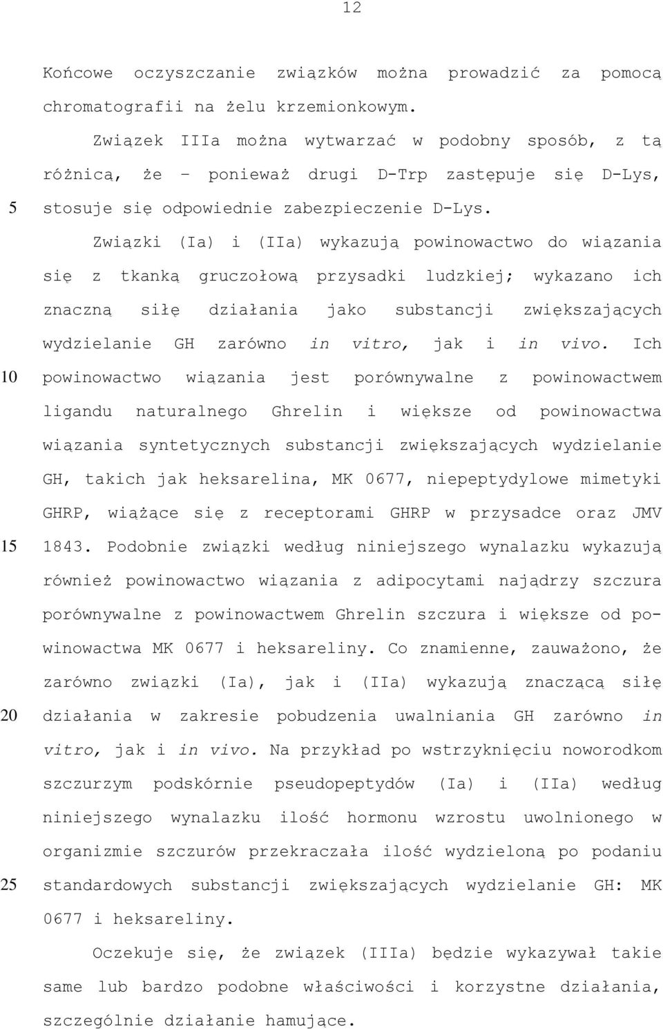 Związki (Ia) i (IIa) wykazują powinowactwo do wiązania się z tkanką gruczołową przysadki ludzkiej; wykazano ich znaczną siłę działania jako substancji zwiększających wydzielanie GH zarówno in vitro,