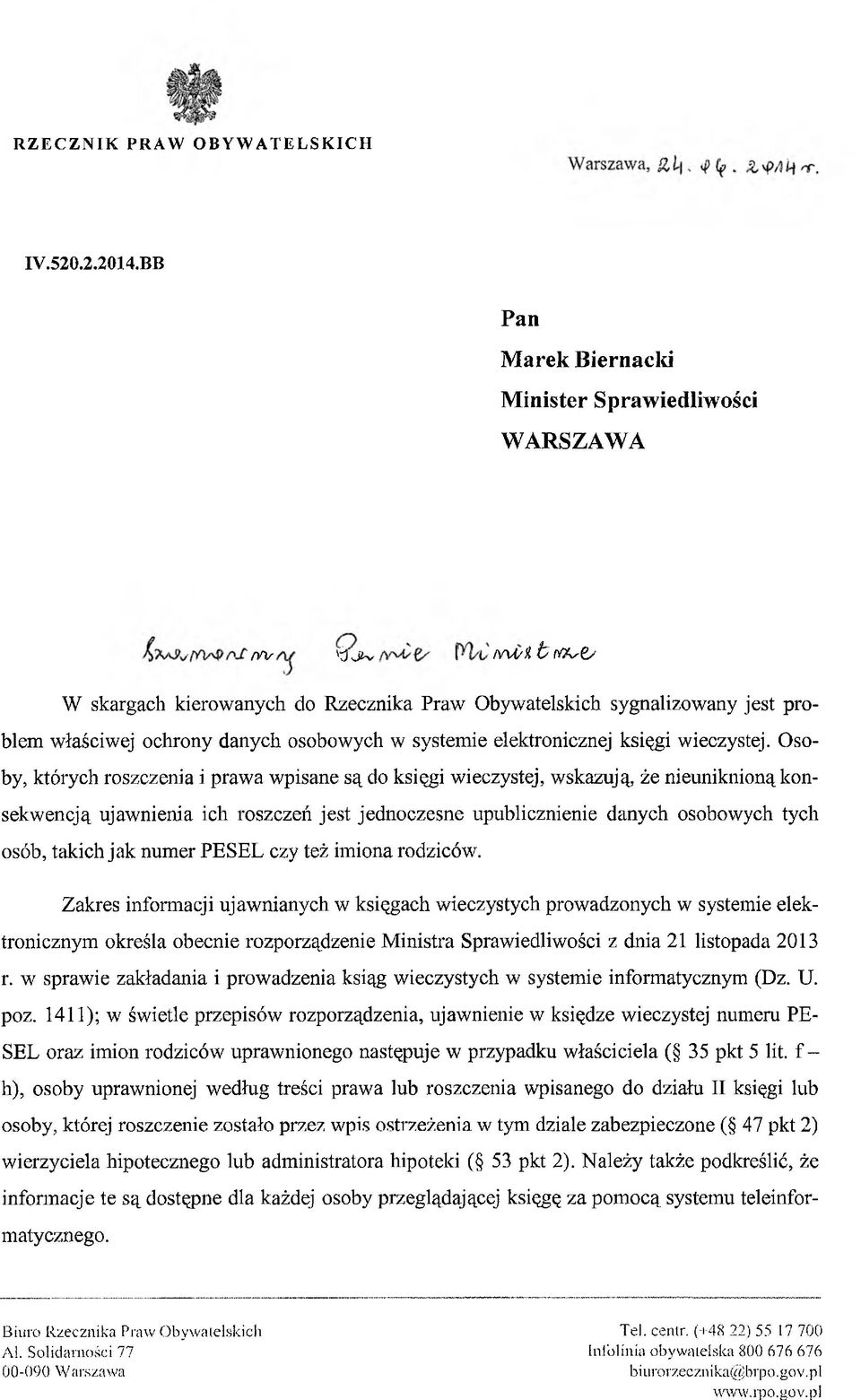 osobowych w systemie elektronicznej księgi wieczystej.