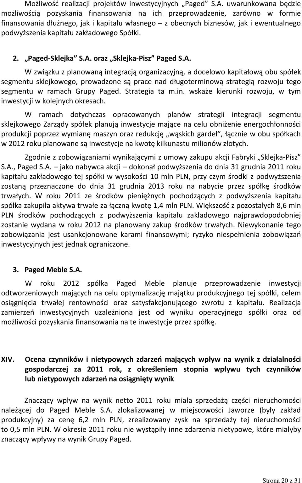 kapitału zakładowego Spółki. 2. Paged-Sklejka S.A.
