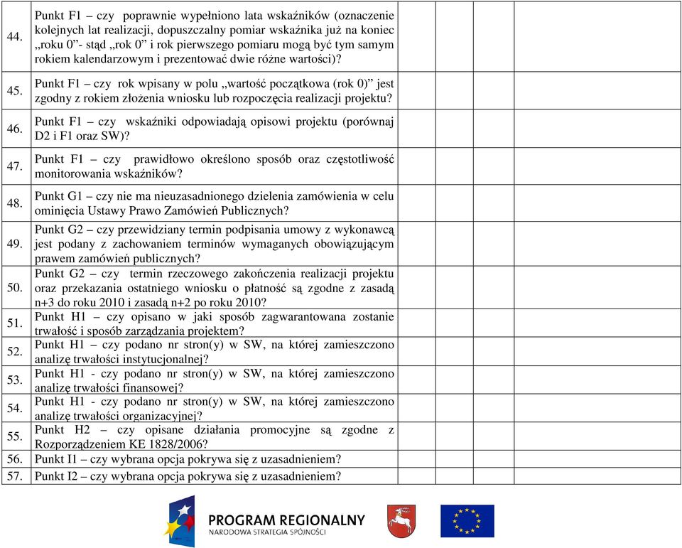 Punkt F1 czy rok wpisany w polu wartość początkowa (rok 0) jest zgodny z rokiem złoŝenia wniosku lub rozpoczęcia realizacji projektu?