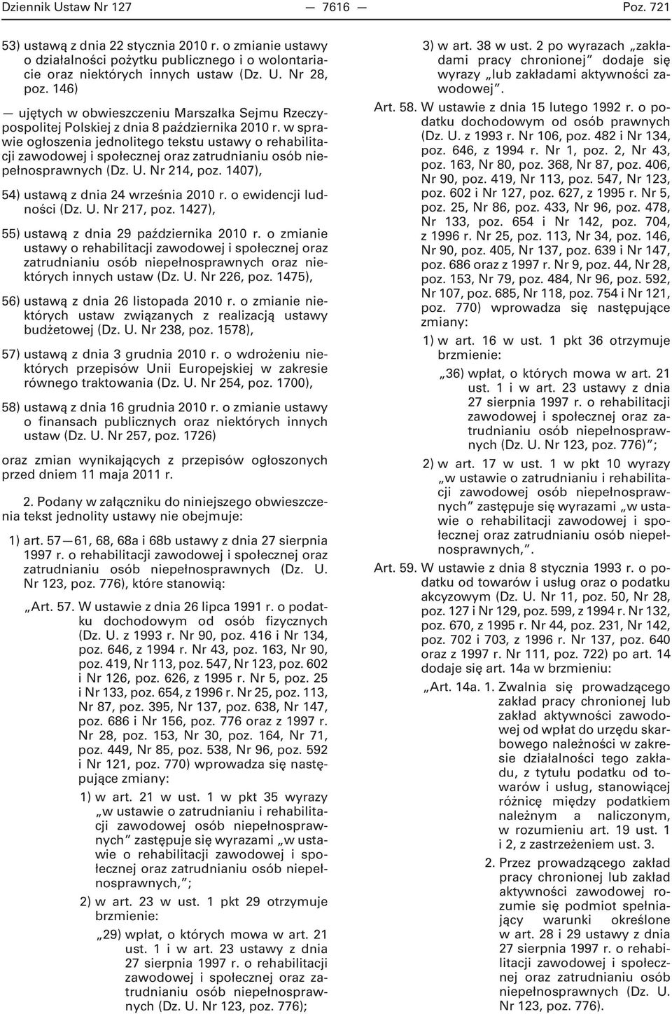 w sprawie ogłoszenia jednolitego tekstu ustawy o rehabilitacji zawodowej i społecznej oraz zatrudnianiu osób niepełnosprawnych (Dz. U. Nr 214, poz. 1407), 54) ustawą z dnia 24 września 2010 r.